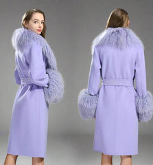 Women's Cashmere & Wool Sheep Fur Wrap Coat