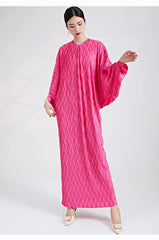 Genuine Pleated Batwing Sleeve Midi Dress