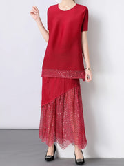 Luxury Sequin Pleated Top & Skirt