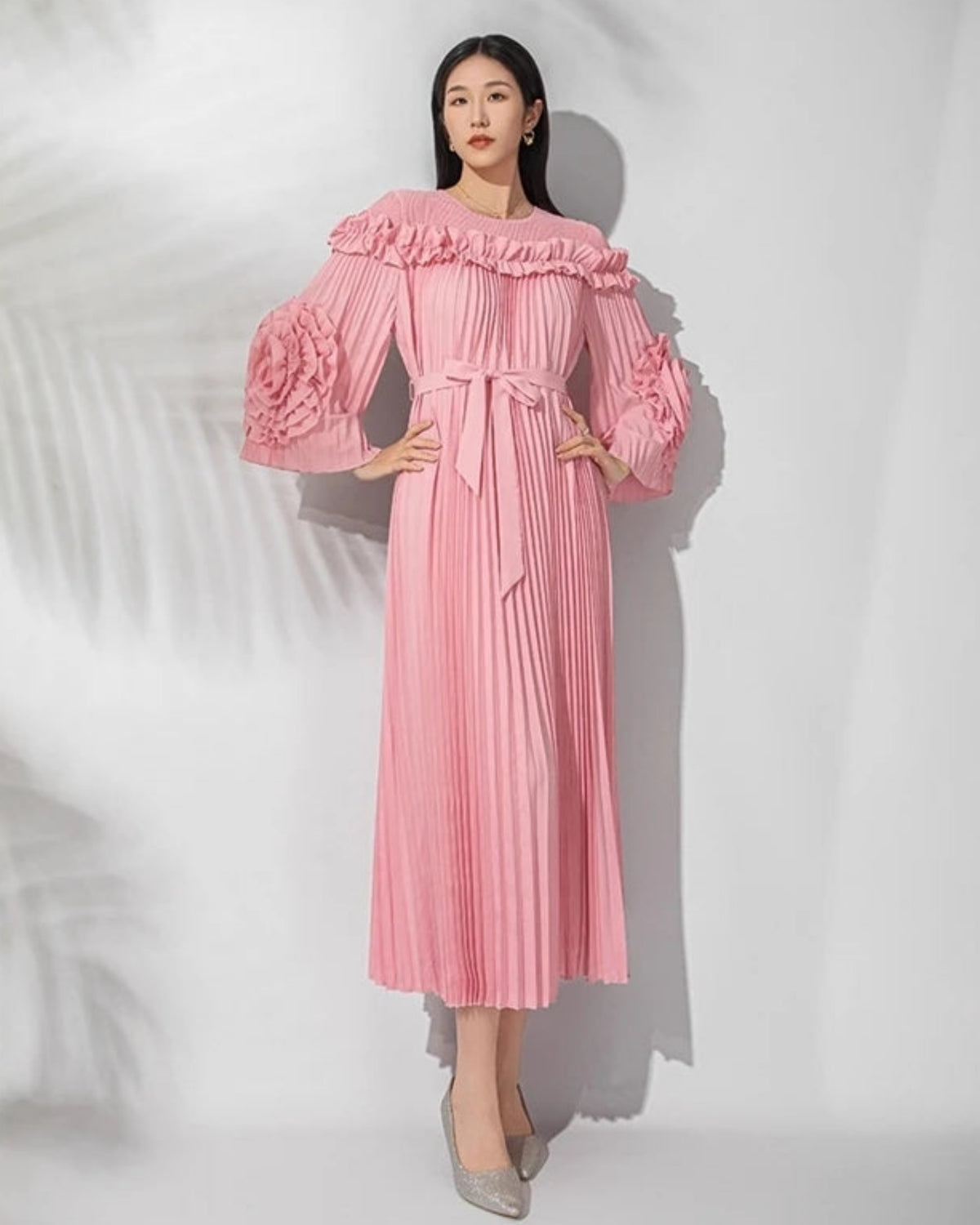 Ruffle Pleats Midi Dress