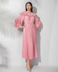 Ruffle Pleats Midi Dress