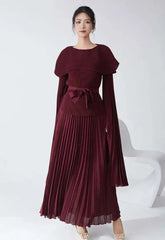 Elegant Formal Pleated Blouse & Skirt