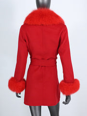 Women's Shawl Collar Fox Fur Wool & Cashmere Coat