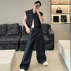 Men's Éclat Dark Denim Crop Vest & Baggy Jeans Set