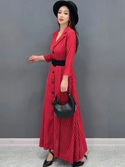 Women's Casual Red Short Sleeve Stripe Long Dress