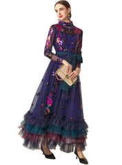 Luxury Sequined Sheer-Sleeve Dress
