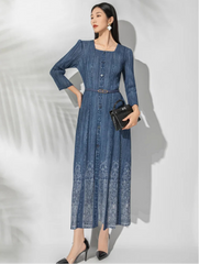 Luxe Plissé Square-Neck Dress