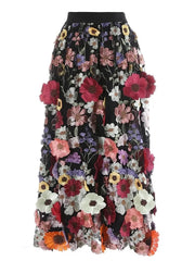 Luxury Floral Stretchy-Waist Skirt