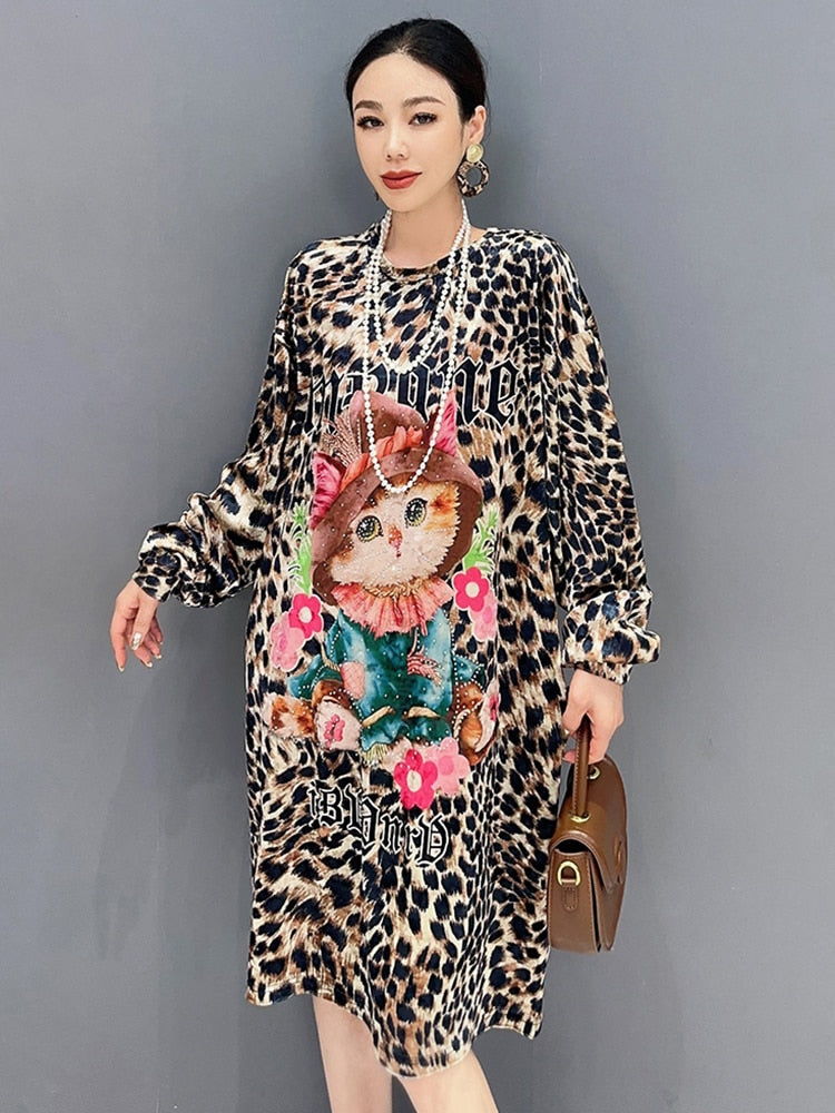 Roar in Elegant Style Leopard Print Kitty Tee Dress