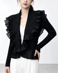 Petite Ruffled Plissé Cardigan