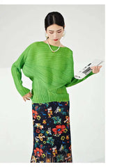 Pleated Relaxed Boat Neck Top
