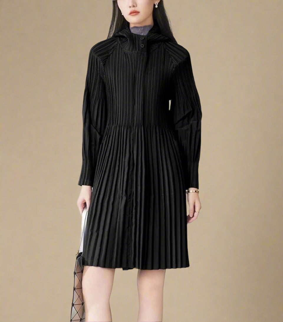 Elegant Pleated Hooded Coat