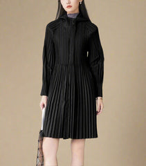 Elegant Pleated Hooded Coat