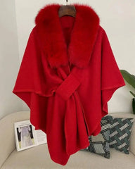 Luxury Wool-Blend Fur Cape