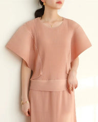 Luxe Plissé Cape-Sleeve Top