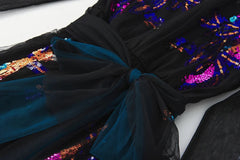 Luxury Sequined Sheer-Sleeve Dress