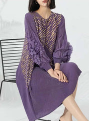 Luxury Plissé Floral Sleeve Dress