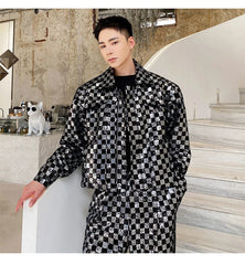 Men's Metallic Checkered Cropped Jacket