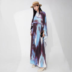 Pleated Watercolor Cape Dress