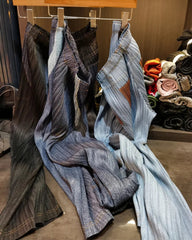 Luxury Denim Pleated Set