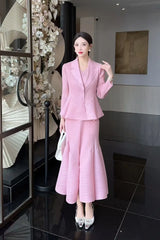 Japanese Luxe Asymmetrical Pleated Skirt Suit