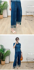 Plissé Pleated Denim-Inspired Shirt & Pants