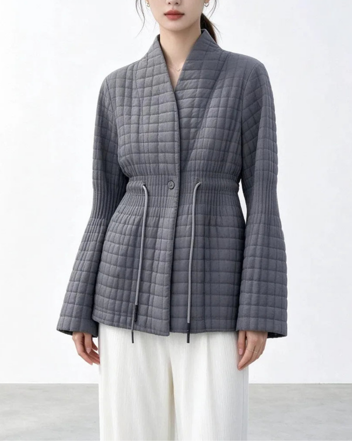 Drawstring Quilted Plissé Jacket