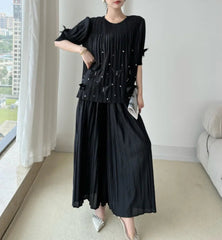 Plissé Beaded 2-Piece Trouser Set