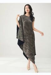 Luxury Pleats Asymmetric Cape Dress