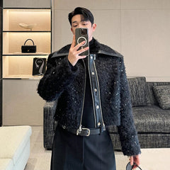 Men's Black Faux Fur Bomber Jacket