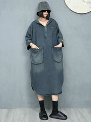 Japanese Denim Luxe Hoodie Sweatshirt Dress