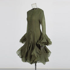 Fitted Bell Sleeve Chiffon Mini Dress