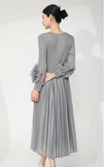 Ruffle Sleeve Plissé Dress