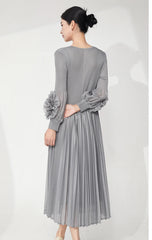 Luxury Plissé Flower Sleeve Dress