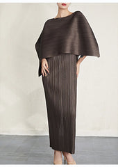 Luxury Pleated Midi Dress Cape Set