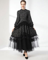 Luxe Formal Tweed Tulle Dress