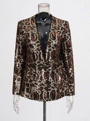 HEYFANCYSTYLE Glam Leopard Sequin Blazer