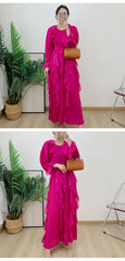 Luxury Pleated Ruffle Midi Dress
