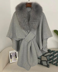 Luxury Wool-Blend Fur Cape