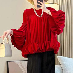 Elegant Pleated Ruffle Blouse