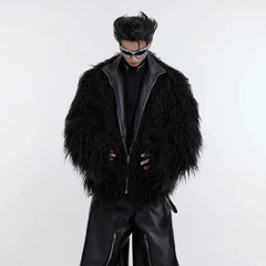 Men's Faux-Fur & Faux-Leather Bomber Jacket