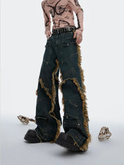 Men's Distressed Denim Baggy Cargo Jeans