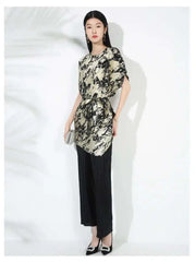 Gold Pleated Top & Pant Set