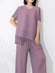 Truly Pleated Tassel Top & Ankle Pants Set