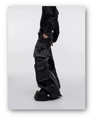 Men's Black Faux Leather Baggy Cargo Pants | Luxury Streetwear