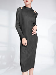 Plisse Cutout Shoulder Dress