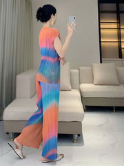 Casual Plissé Pants & Blouse Set