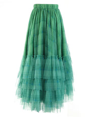 Plaid Asymmetric Tulle Pull-On Skirt