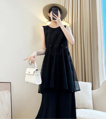 Luxe Plissé Sleeveless Ruffle Top