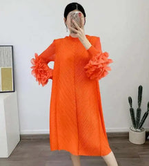 Luxury Pleated Floral Ruffle Dress